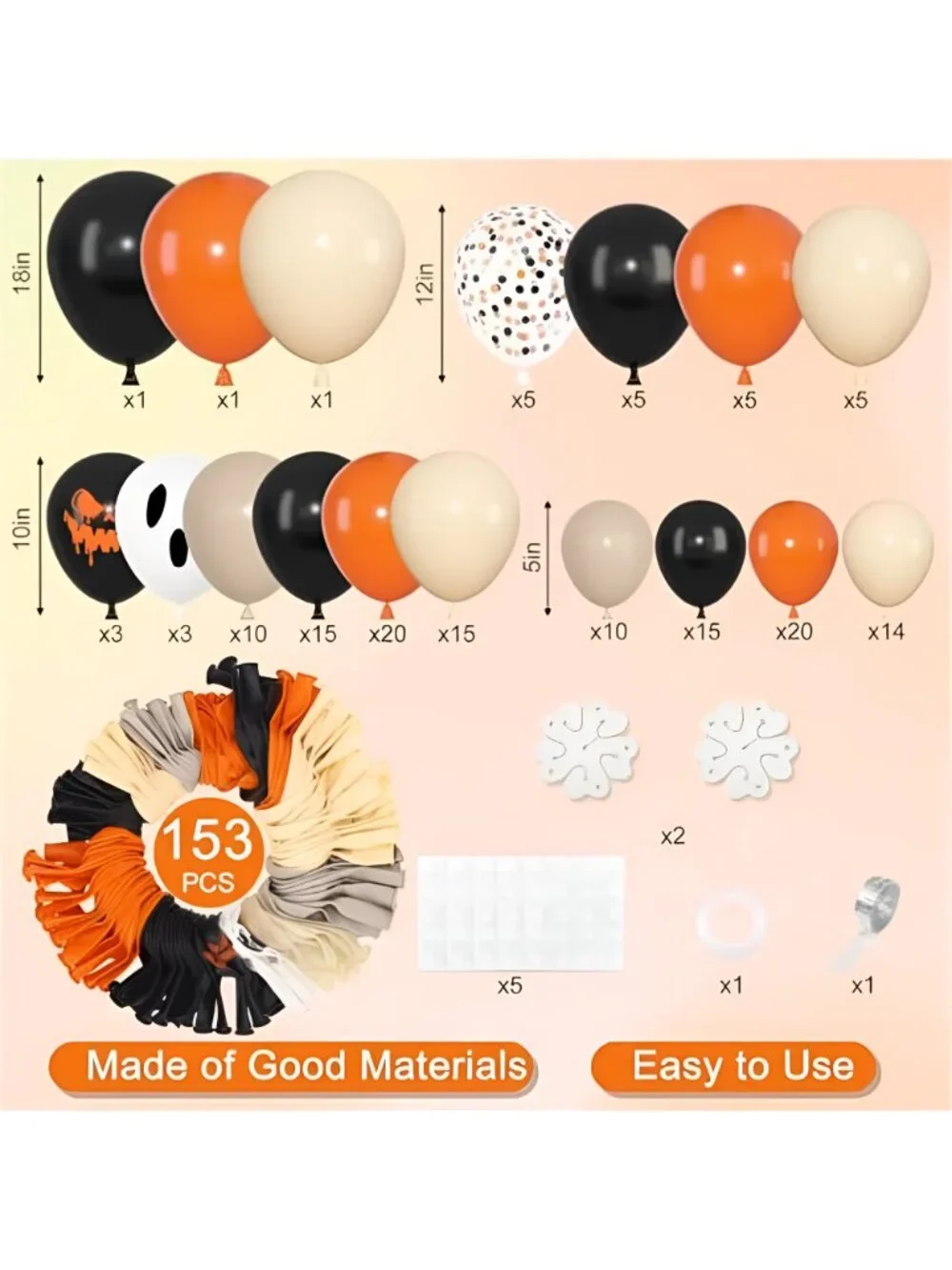 153pcs Burnt Orange Black Halloween Balloon Garland Arch Kit